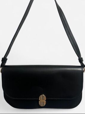 Primark Black Shoulder Bag Minimal Gold Clasp Baguette Style